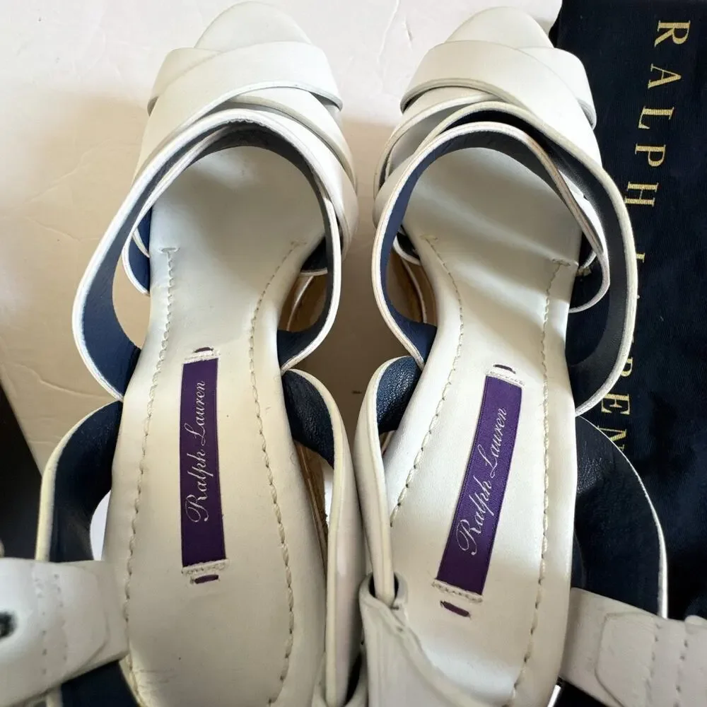 Ralph Lauren Purple Label Erin Espadrille Wedge Platform White Leather 37.5 - Picture 7 of 16